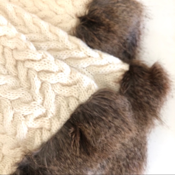 Tahari Bedding Tahari Ivory Chunky Cable Faux Fur Throw Blanket